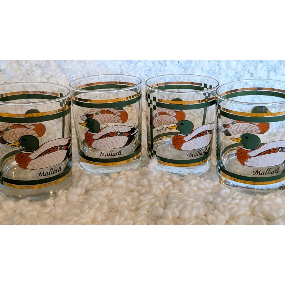 Mid Century Mod Libbey Glass Mallard Double Old Fashioned Set of 4